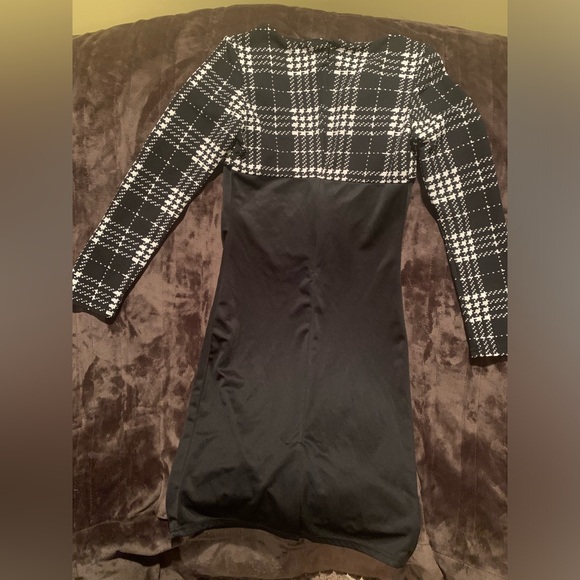 Cute midi dress bodycon sz Medium Black & White plaid - Picture 11 of 11